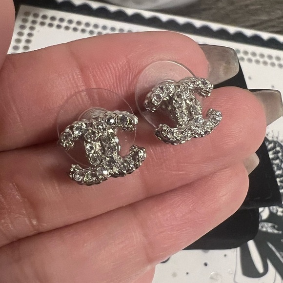 CHANEL Mini Silver Classic CC Earrings - Picture 2 of 9